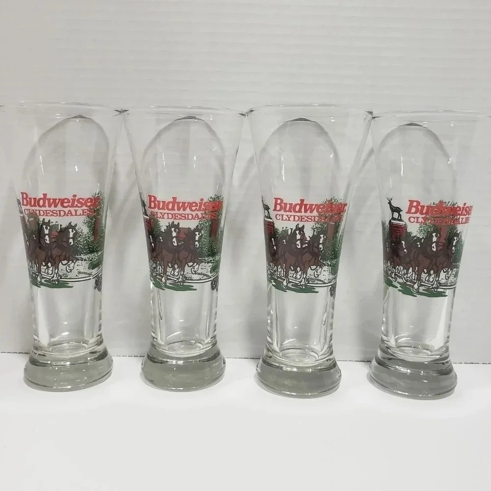 1991 Anheuser -Busch Budweiser Clydesdale Beer Glasses,Set of 4.